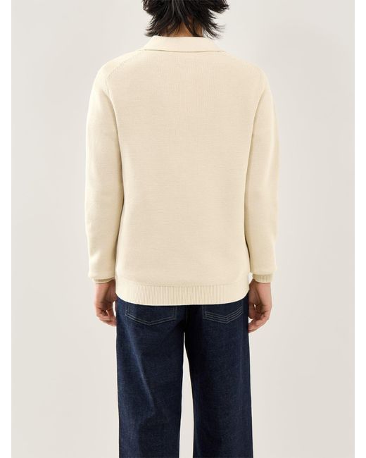 SELECTED Blue Structured Half Zip Polo Cream for men