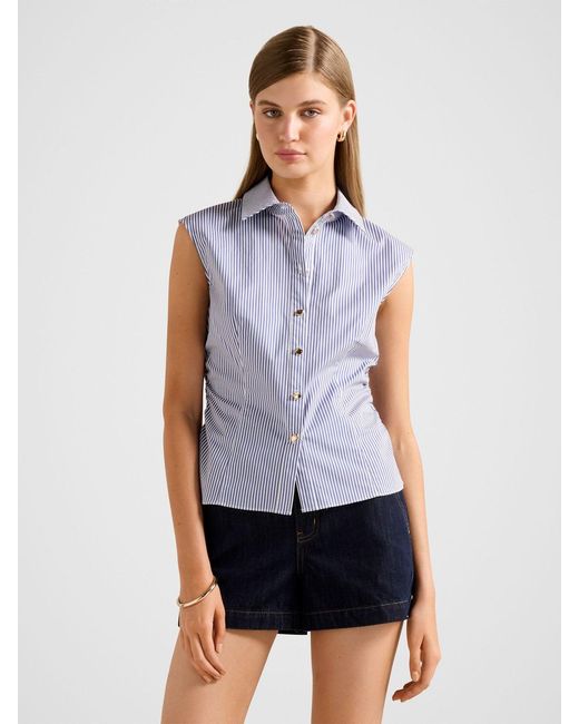 Forever New Blue Nova Ruched Collared Shirt