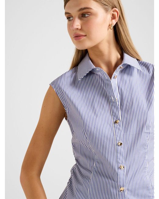 Forever New Blue Nova Ruched Collared Shirt