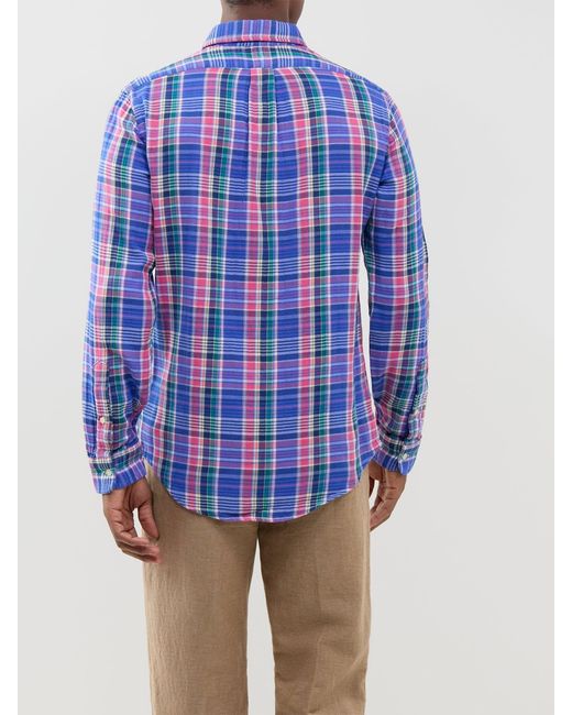 Polo Ralph Lauren Blue Custom Fit Double-Faced Check Shirt, Cotton for men