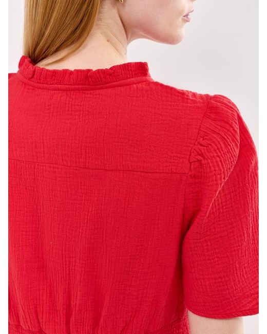 Aspiga Red Esha Organic Cheesecloth Midi Dress