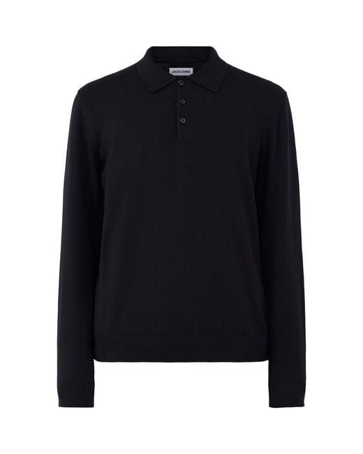 Jack & Jones Blue Organic Knitted Long-Sleeved Polo Shirt for men