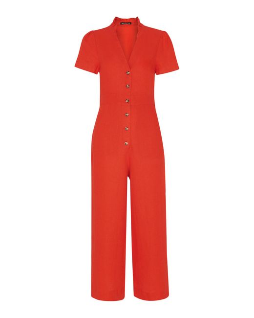 Whistles Red Women's Emmie Linen Jumpsuit