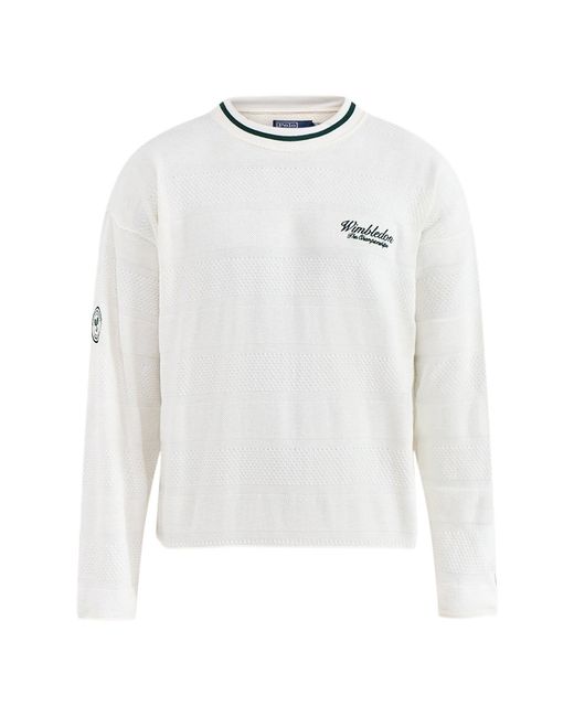 Polo Ralph Lauren White Wimbledon Textured Knit Jumper for men