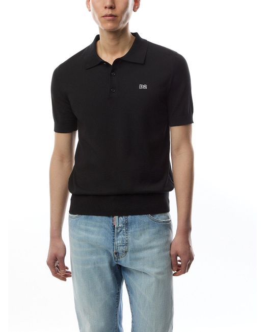 DSquared² Black Knit D2 Polo for men