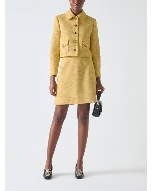 L.K.Bennett Yellow Varley Cotton Blend Tweed Jacket With Pocket Detail