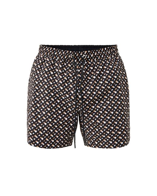 Boss White Manu Corp Monogram Swim Shorts for men