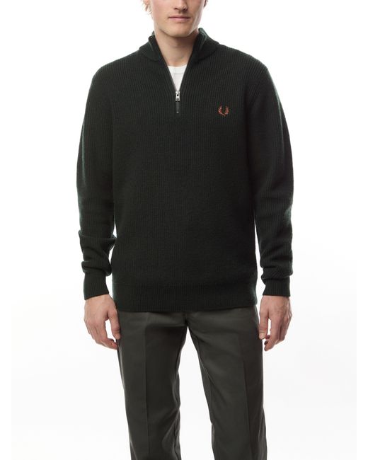 Fred Perry Black Textured Half Zip Jumper for men