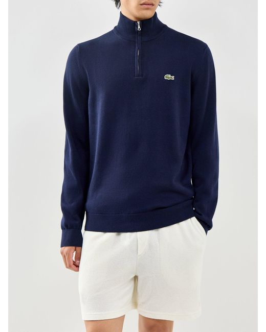 Lacoste Blue Half Zip Knit Jumper for men