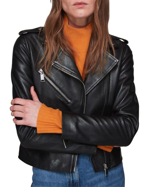 Whistles Black Women's Agnes Pocket Leather Jacket