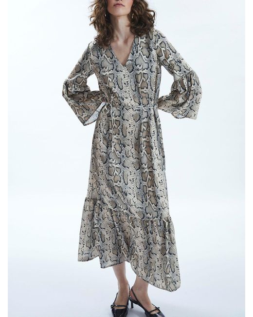 James Lakeland Gray Python Print Belted Dress