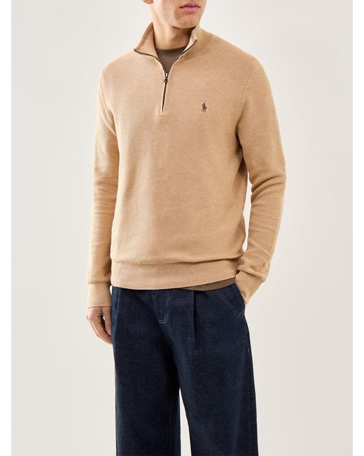 Polo Ralph Lauren Brown Pique Textured 1/4 Zip Knit for men