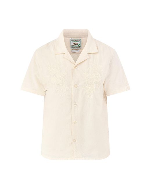 Levi's White Sunset Camp Short Sleeve Embroidered Shirt Cream for men