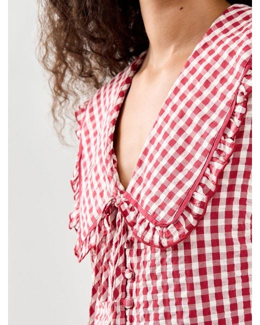 Nobody's Child Red Blair Ruffle Collar Button Through Top