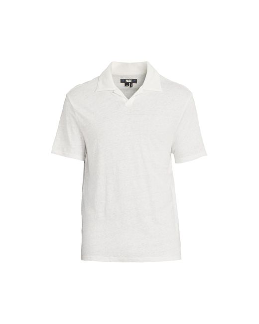 PAIGE White Men's Shelton Open Neck Linen Polo T-shirt for men