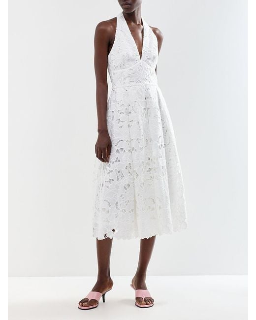 Club L London White Maribel Lace Plunge-Neck Midi Dress
