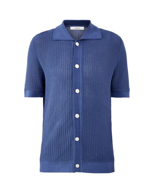 SELECTED Blue Shane Open Structure Polo Cardigan for men