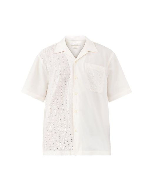SELECTED White Jax Broderie Short Sleeve Shirt Cream for men