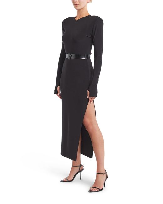Norma Kamali Black Women's Long Sleeve Shoulder Pad Side Suit Gown