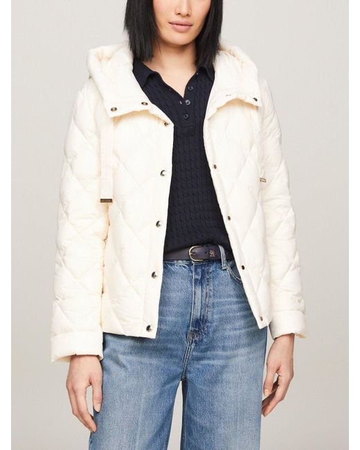 Tommy Hilfiger White Classic Lightweight Down Quilted Puffer Jacket