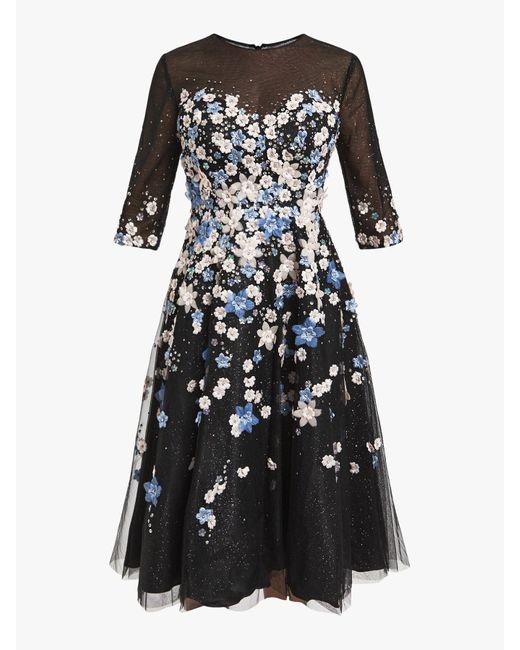 Mac Duggal Black Women's Embellished Tulle Midi Dress