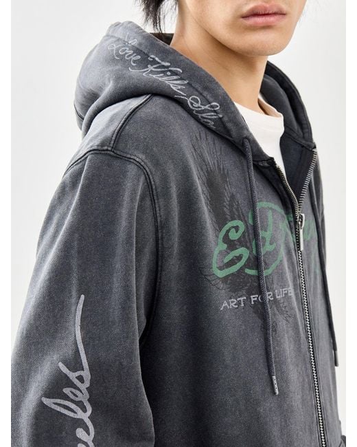 Ed Hardy Gray Art For Life Tattoo Zip Hoodie for men