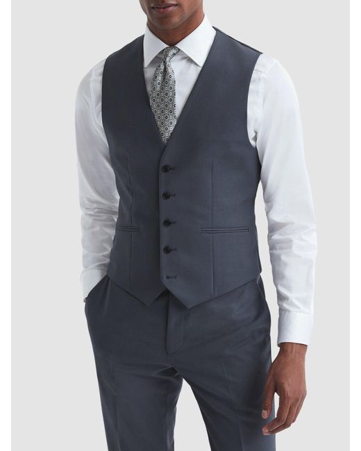 Reiss Blue Fine Five Button Slim Fit Waistcoat for men
