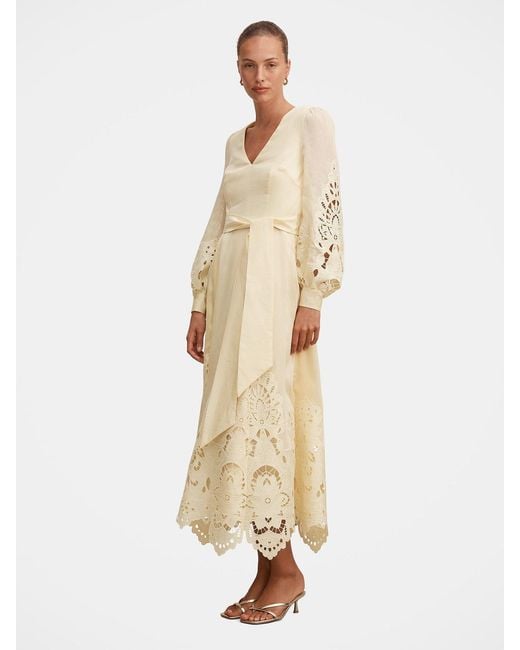 Forever New Natural Ashlee Embroidered Long Sleeve Maxi Dress