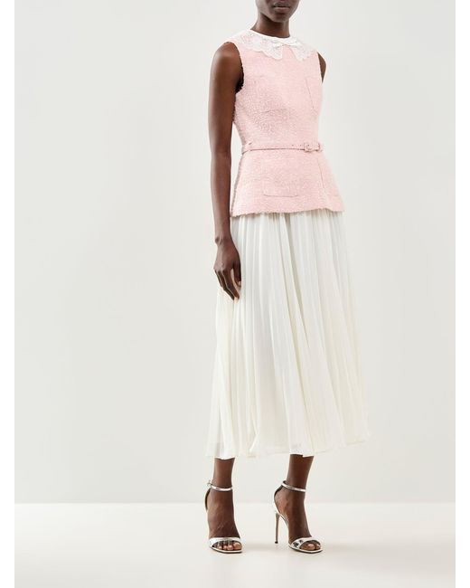 Self-Portrait White Boucle Lace Collar Midi Dress