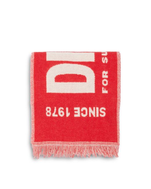 DIESEL Red Women's Blended Wool Scarf With Jacquard Logo