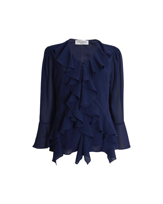 James Lakeland Blue V-Neck Ruffle Blouse