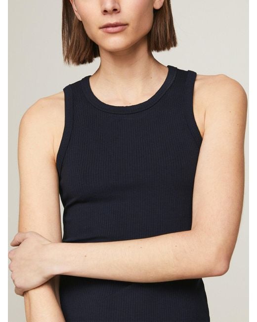 Tommy Hilfiger Blue Ribbed Midi Bodycon Dress
