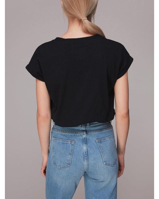 Whistles Black Willa V-Neck Cotton T-Shirt