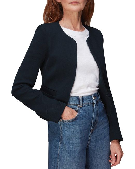 Whistles Blue Women's Collarless Jersey Jacket