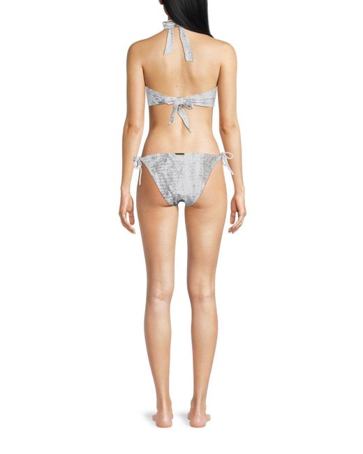 Heidi Klein White Snake Print Textured U-Bar Bikini Top