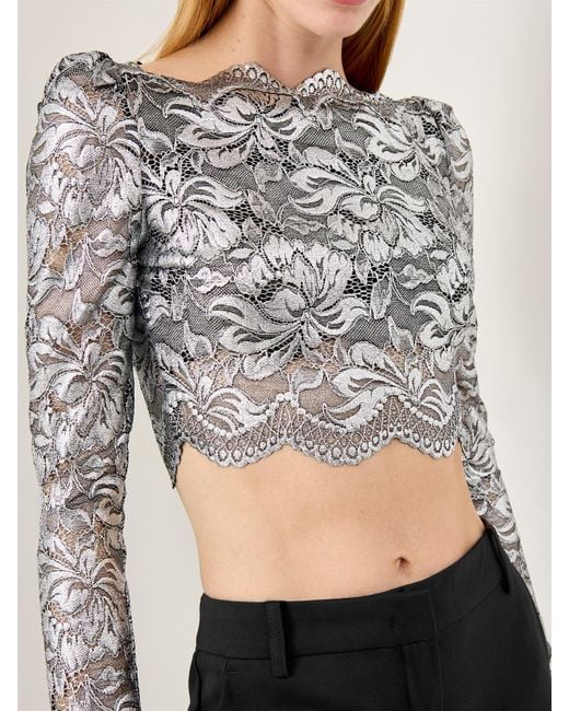 Rabanne Gray Haut Stretch Lace Top Off Shoulder