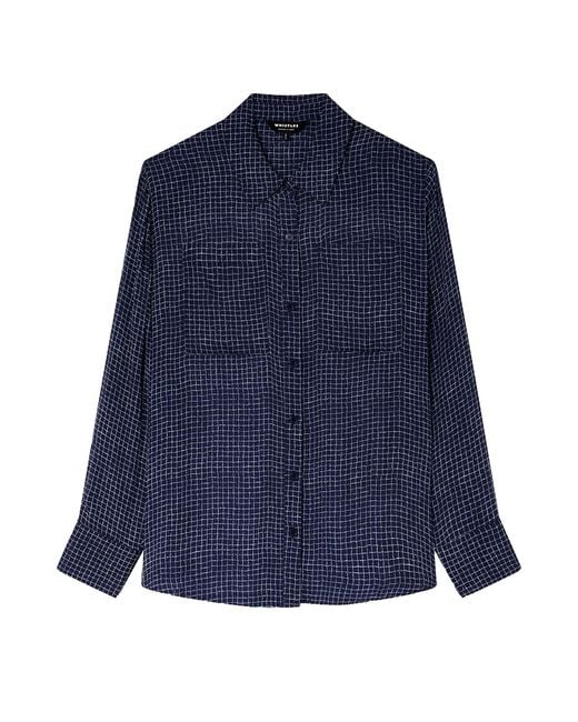 Whistles Blue Grid Print Sheer Shirt