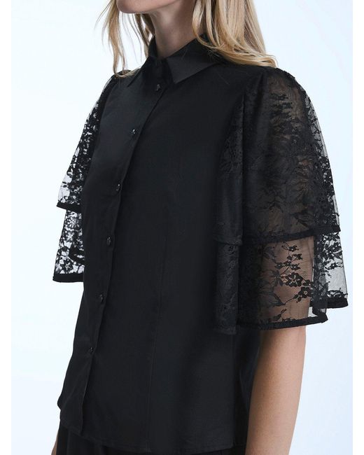 James Lakeland Black Lace Frill Short Sleeve Shirt