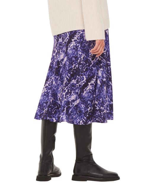 Whistles Purple Glossy Leopard Bias Skirt, Leather