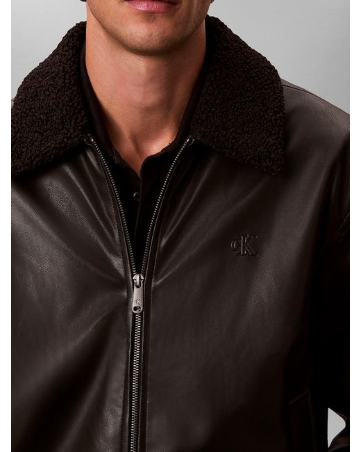 Calvin Klein Black Faux Leather Bomber Jacket for men