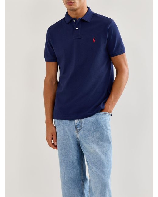 Polo Ralph Lauren Blue Basic Custom Fit Short Sleeve Polo Shirt for men