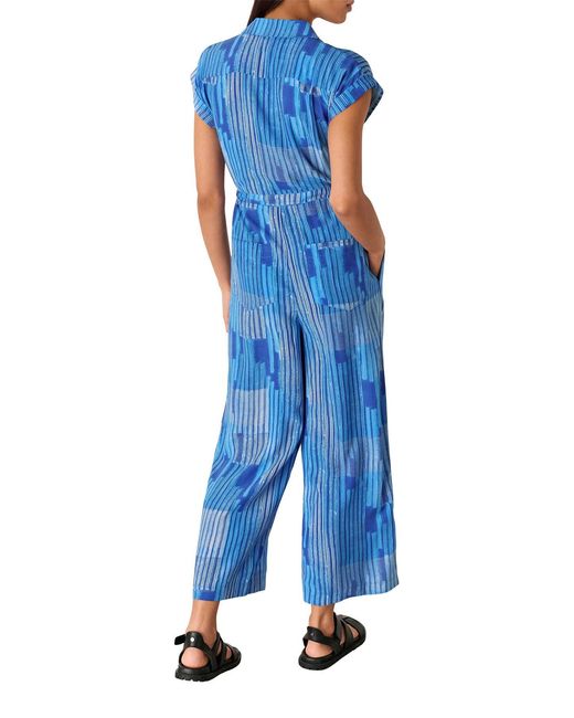 Whistles Blue Stripe Print Zip Jumpsuit, Wood/Metal