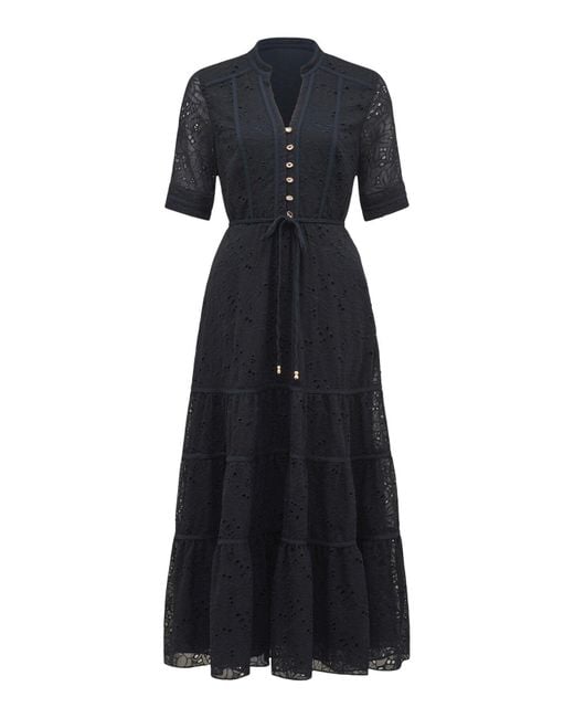 Forever New Black Women's Rachel Embroidered Short Sleeves Midi Dress