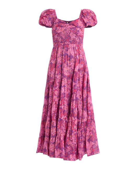 Free People Purple Women's Short Sleeve Sundrenched Maxi Dress