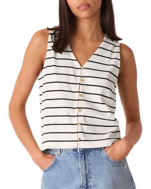 Whistles White Stripe Button Front Tank