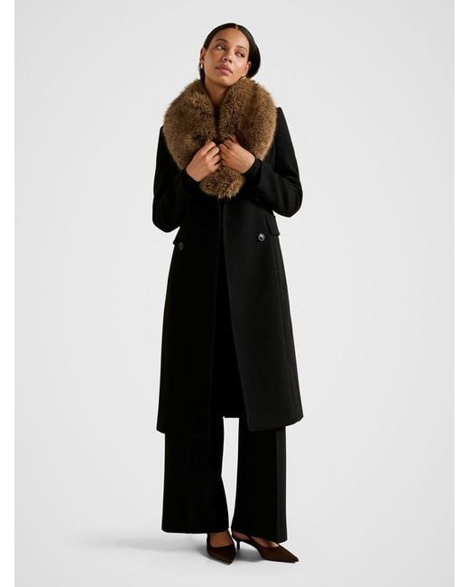 Forever New Black Chelsea Double Breasted Fur Collar Coat