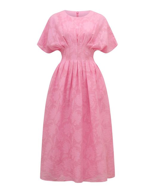 Forever New Pink Eve Jacquard Seam Midi Dress