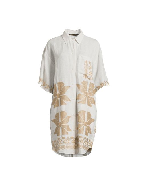 Kori White Women's Linen Aeolis Midi Shirt Dress