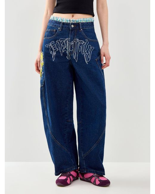 Ed Hardy Blue Gothic Skull Balloon Jeans