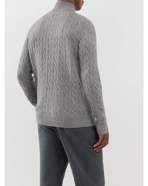 Polo Ralph Lauren Gray Wool & Cashmere Blend Cable Knit Quarter-Zip Jumper for men